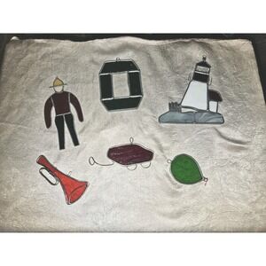 Lot of 6 Vintage stained glass sun catchers Horn Wagon Man Lighthouse O Grn Circ